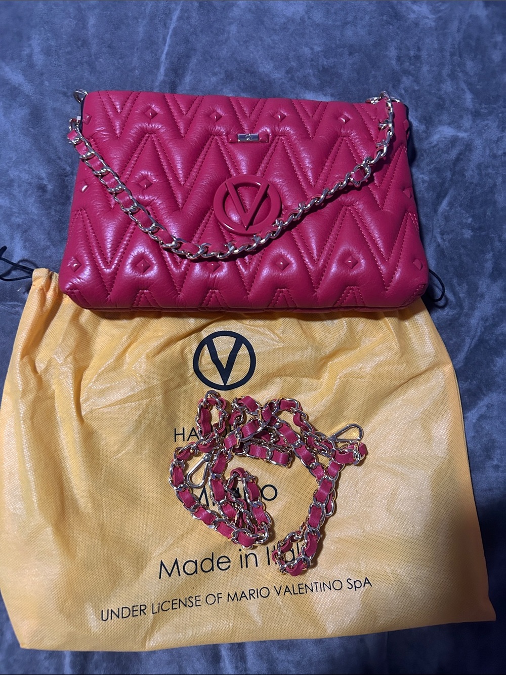 Mario Valentino RedQuilted Crossbody with Gold Chain